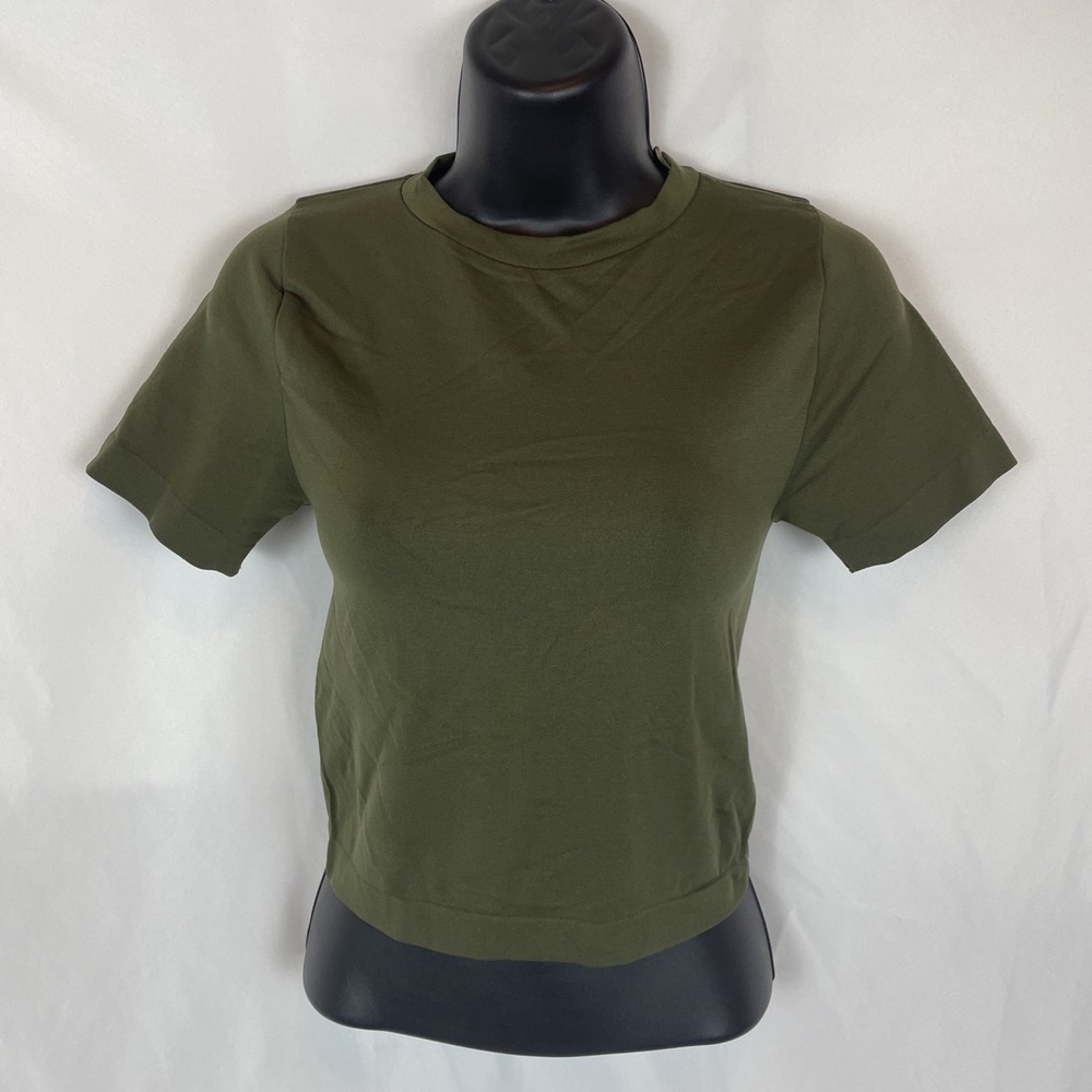 A New Day Womens T-Shirt Olive Green XS Short Sleeve Cuffed Crew Neck Stretchy